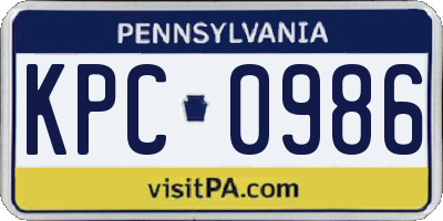 PA license plate KPC0986