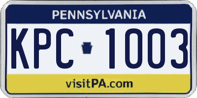 PA license plate KPC1003