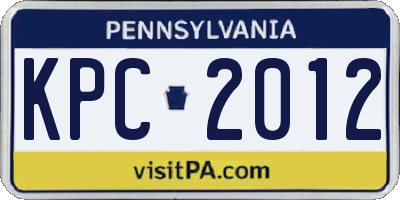 PA license plate KPC2012