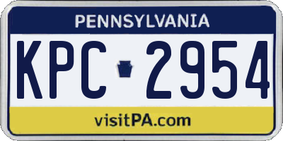 PA license plate KPC2954