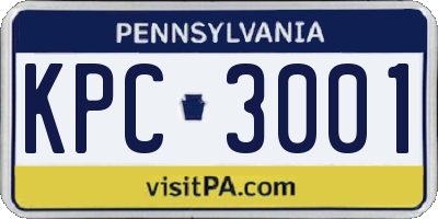 PA license plate KPC3001
