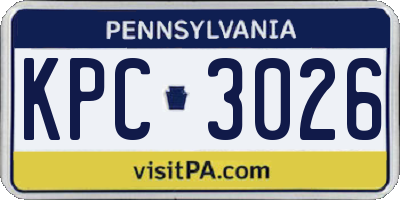 PA license plate KPC3026