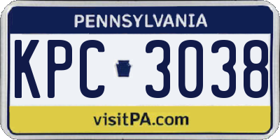 PA license plate KPC3038