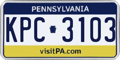 PA license plate KPC3103