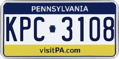 PA license plate KPC3108