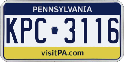 PA license plate KPC3116