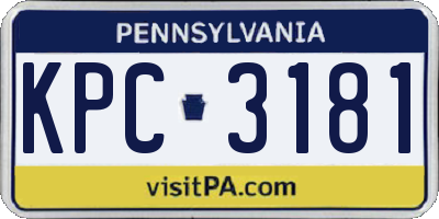 PA license plate KPC3181