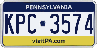 PA license plate KPC3574