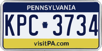 PA license plate KPC3734