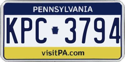 PA license plate KPC3794