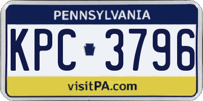 PA license plate KPC3796