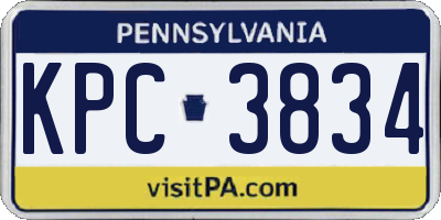 PA license plate KPC3834