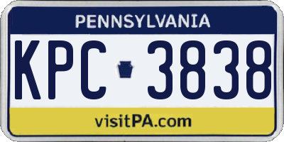 PA license plate KPC3838