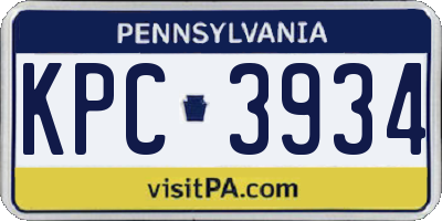 PA license plate KPC3934