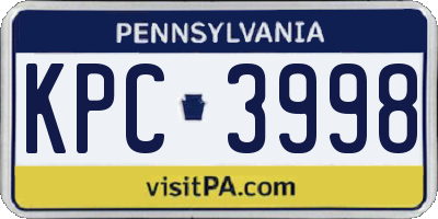 PA license plate KPC3998