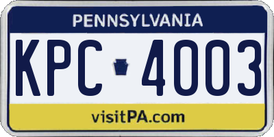 PA license plate KPC4003