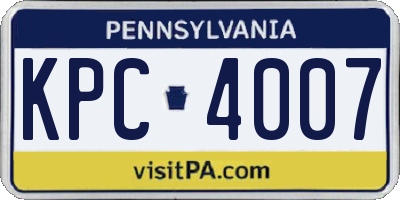 PA license plate KPC4007