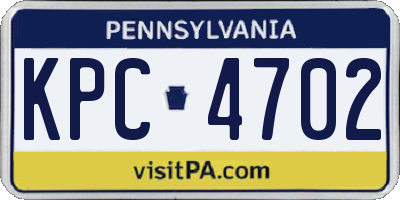 PA license plate KPC4702