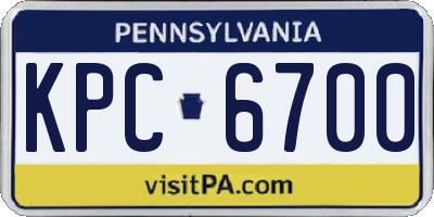 PA license plate KPC6700