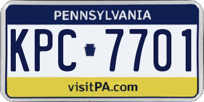 PA license plate KPC7701