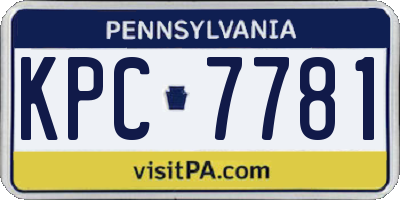PA license plate KPC7781