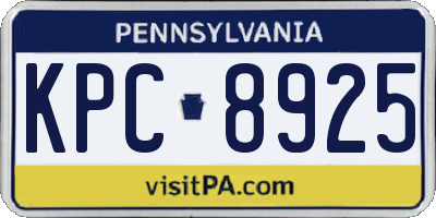 PA license plate KPC8925