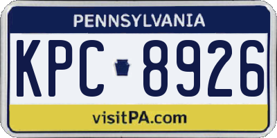 PA license plate KPC8926