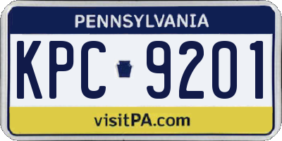 PA license plate KPC9201