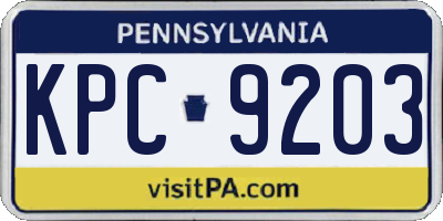 PA license plate KPC9203