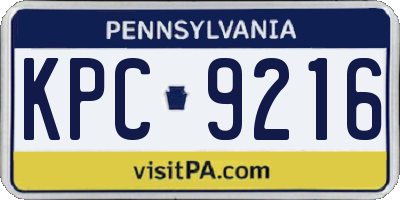 PA license plate KPC9216
