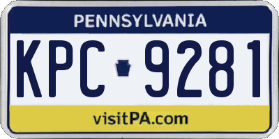 PA license plate KPC9281