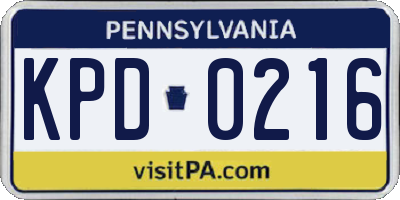 PA license plate KPD0216