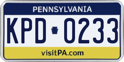 PA license plate KPD0233