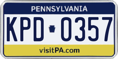 PA license plate KPD0357