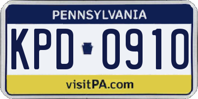 PA license plate KPD0910