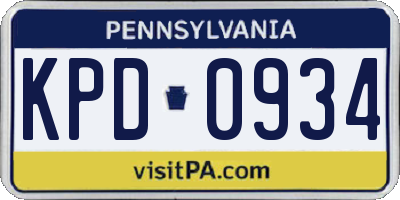 PA license plate KPD0934