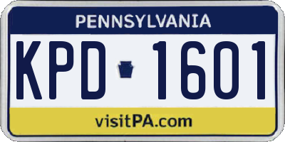 PA license plate KPD1601