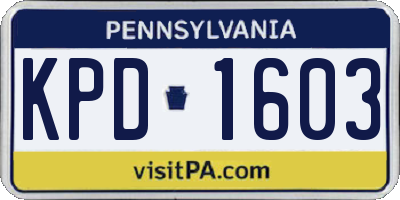 PA license plate KPD1603
