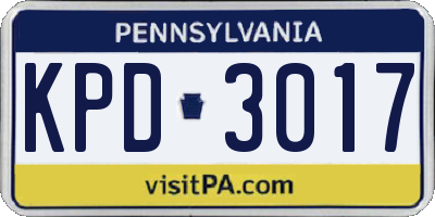 PA license plate KPD3017