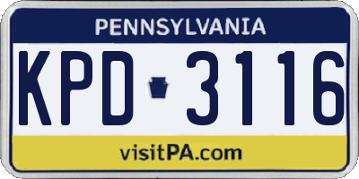 PA license plate KPD3116