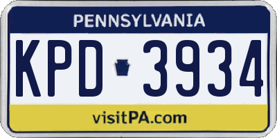 PA license plate KPD3934