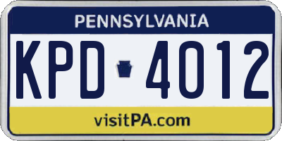 PA license plate KPD4012