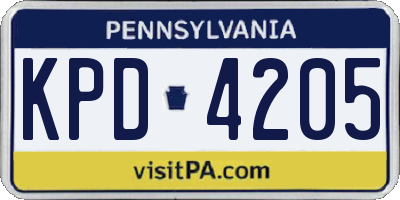 PA license plate KPD4205