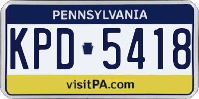 PA license plate KPD5418