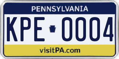 PA license plate KPE0004