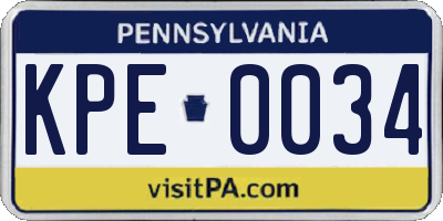 PA license plate KPE0034
