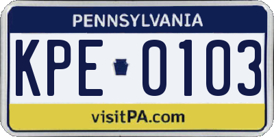 PA license plate KPE0103