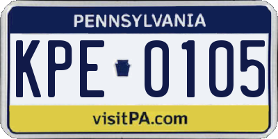 PA license plate KPE0105