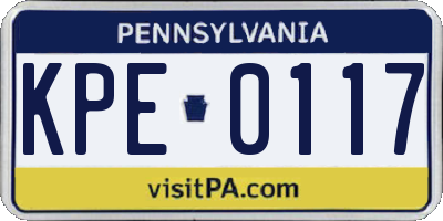 PA license plate KPE0117