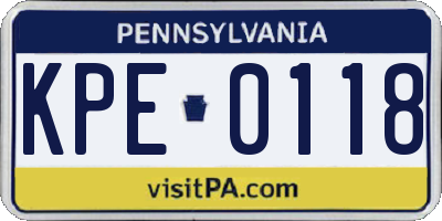 PA license plate KPE0118